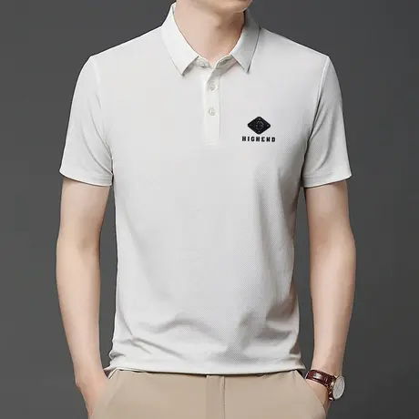 短袖t恤男士潮流2023新款白色刺绣上衣服夏季男装翻领POLO衫半袖商品大图