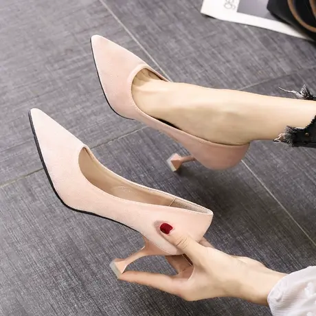 2020春季新款尖头高跟鞋女细跟黑色职业冬鞋子百搭礼仪学生单鞋潮图片