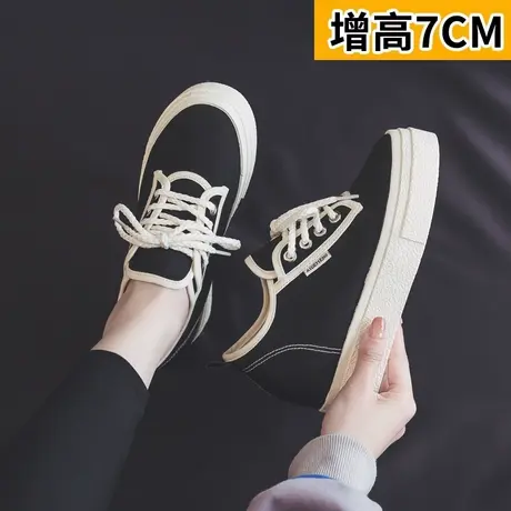 内增高7厘米帆布鞋女春季新款2023年系带板鞋女百搭夏季小白鞋ins图片