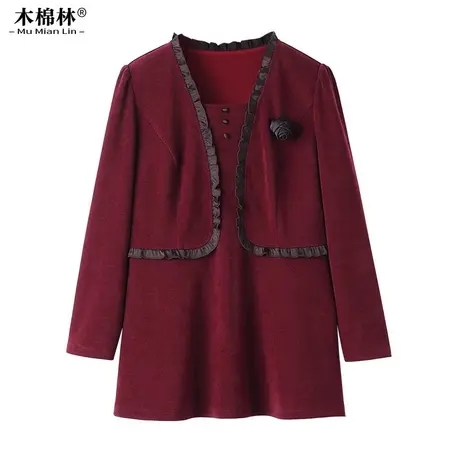 胖mm加肥加大洋气上衣春秋红色本命年大码妈妈气质收腰显瘦打底衫商品大图