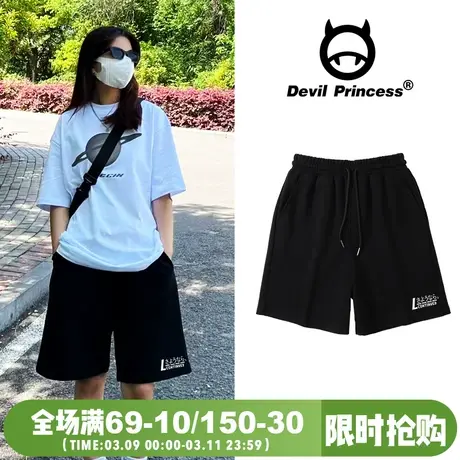 街头风oversize宽松大版嘻哈风黑色五分裤ins潮牌夏季新款短裤女商品大图