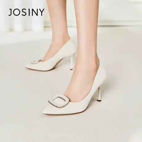 Josiny/卓诗尼尖头浅口方扣高跟鞋女夏季2023年新款细跟法式单鞋商品大图
