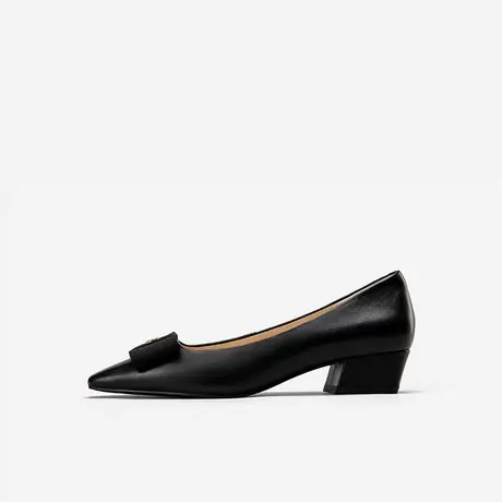 Nine West/玖熙2023年春夏新款单鞋女复古结饰方头粗跟女鞋羊皮鞋图片