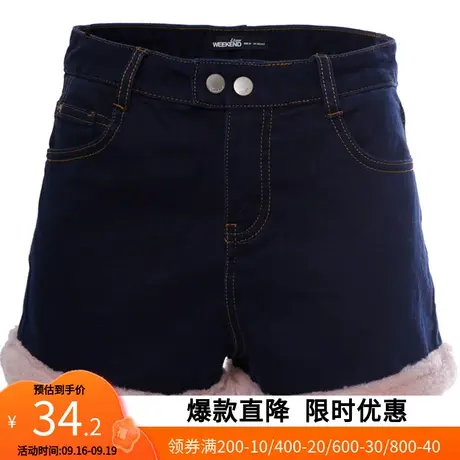 【断码S】艾格2023春季新款百搭保暖中腰加绒短裤牛仔裤女士Y1656商品大图