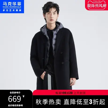纯色简约秋冬季休闲时尚韩式双排扣西装翻领男生长款毛呢大衣外套图片