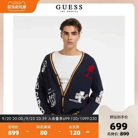 GUESS23新款秋男士慵懒风卡通刺绣针织开衫毛衣外套-M3BR43Z2ZK2商品大图