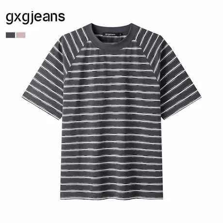 gxg.jeans男装  条纹撞色插肩袖宽松休闲圆领短袖T恤男 25夏新品图片
