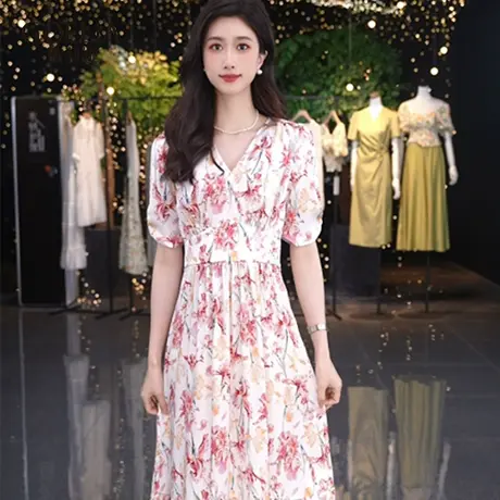 歌莉娅夏季新品19姆米弹力真丝印花连衣裙1E6L4K99A图片
