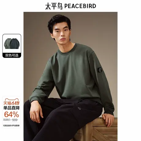 太平鸟男装 索罗娜蓄热保暖圆领卫衣24冬季新款韩版潮流袖标上衣图片