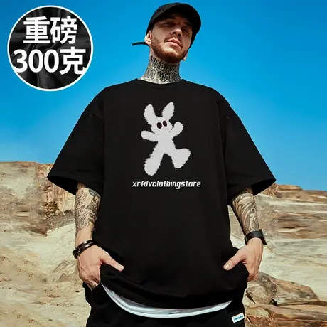100%纯棉300g重磅美式短袖T恤国潮牌加肥加大码胖子男装夏季半袖商品大图