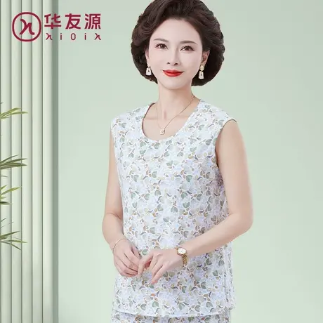 华友源老人纯棉汗衫背心女套头圆领无袖夏季薄款奶奶中老年人内衣图片