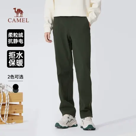骆驼男装直筒休闲裤男士2025新款冬加绒保暖户外防泼水梭织软壳裤商品大图