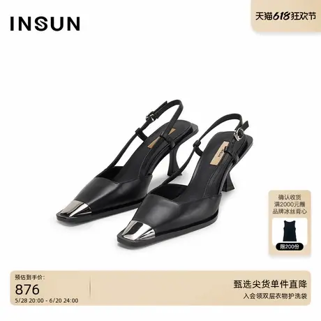 INSUN恩裳秋季法式小尖头小牛皮细跟高跟鞋图片