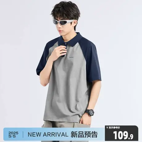 唐狮2025夏季新款男短袖Polo衫撞色插肩袖宽松翻领上衣T恤潮6.20图片
