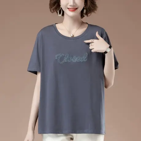 短袖t恤女夏季新款加肥加大码女装宽松中年妈妈全棉百搭显瘦体恤商品大图