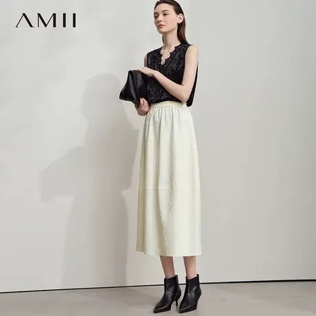 Amii2025秋新款静奢风重工提花肌理半身裙女橡筋腰头宽松灯笼裙子商品大图
