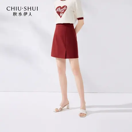 【晶晶姐妹专属】秋水伊人简约通勤A字短裙夏女小个子开衩半裙商品大图