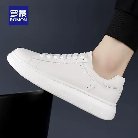 罗蒙白色板鞋男款夏季2025新款真皮小白鞋厚底运动休闲百搭男鞋RM商品大图