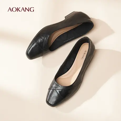 奥康 女鞋春秋季新款软底软面舒适百搭浅口羊皮单鞋小皮鞋通勤L商品大图