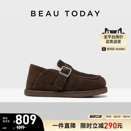 BeauToday厚底雪地靴女2025新款BT复古真皮勃肯鞋加绒毛毛鞋保暖商品大图