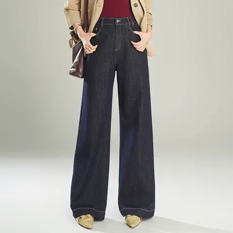 时髦感牛仔阔腿裤女2025年春季新款高腰宽松拖地裤气质休闲长裤子商品大图