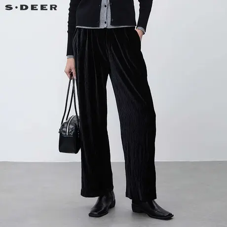 sdeer圣迪奥女装松紧拼接肌理垂坠直筒长裤S22480803图片