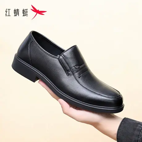 红蜻蜓男士休闲皮鞋2025新款商务真皮软底透气舒适一脚蹬式爸爸鞋商品大图