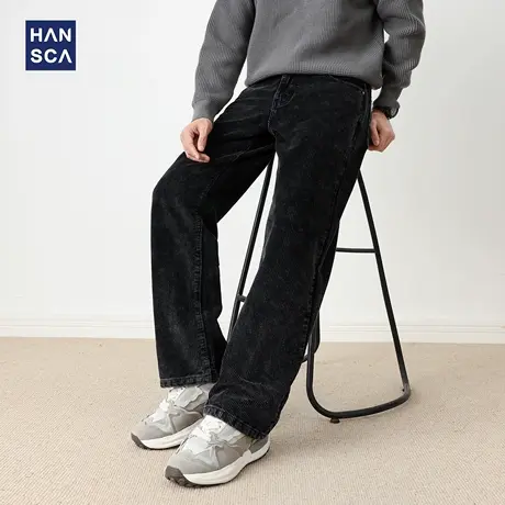 hansca382g重磅灯芯绒休闲裤男2025秋季宽松复古水洗纯棉直筒长裤商品大图