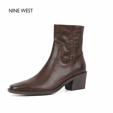 奥莱专供Nine West/玖熙圆头粗跟切尔西女靴厚底马丁靴真皮短靴女图片