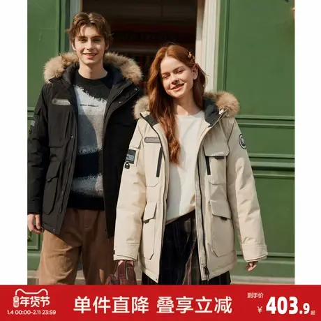 唐狮2025冬季新款情侣连帽工装羽绒服派克服连帽毛领防风厚外套商品大图