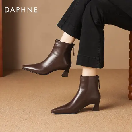 达芙妮法式小短靴女2026新款冬季尖头细跟踝靴女士高跟鞋马丁靴子图片