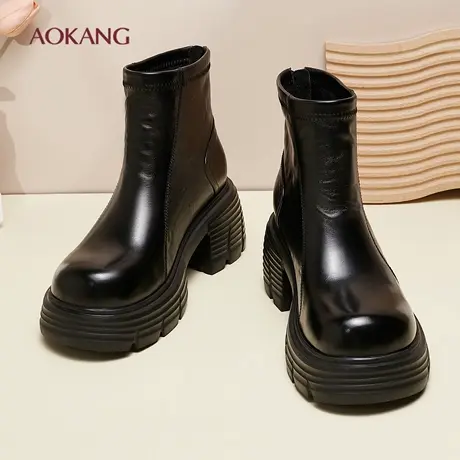 奥康 女鞋2025冬季新款时尚厚底女靴中跟切尔西靴子F图片