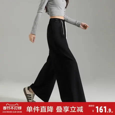 唐狮2026春季新款女休闲长裤宽松遮肉显瘦黑色时尚百搭高腰女士图片