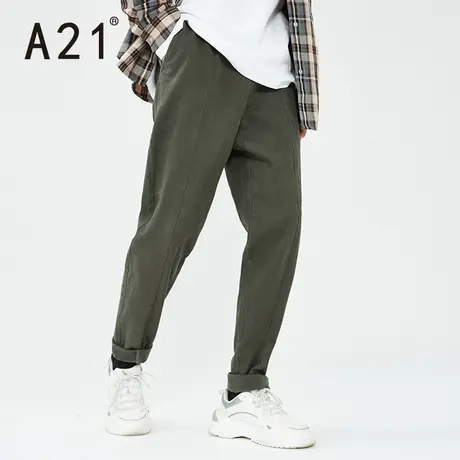 A21outlets冬季男装橡筋腰锥型长裤 纯色简约基础青年休闲裤潮男商品大图