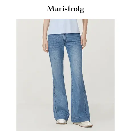 【海洋牛仔系列】玛丝菲尔23夏季新款蓝色中腰时尚微喇牛仔裤女商品大图
