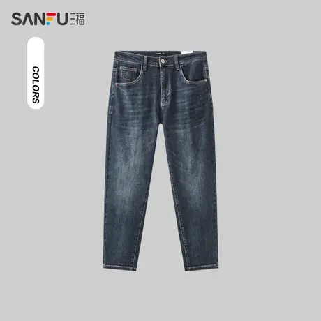 三福2023冬男士复古压胶花锥形牛仔裤 时尚休闲直腰长裤478087商品大图