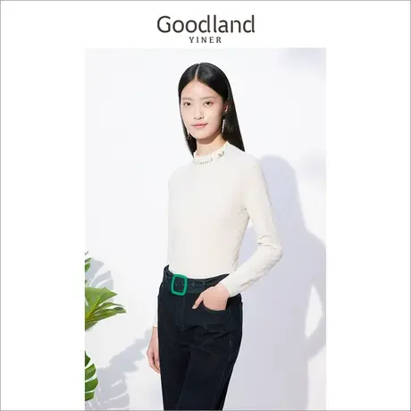 音儿美地女装2022冬季新款半高领套头毛衣字母提花针织衫商品大图