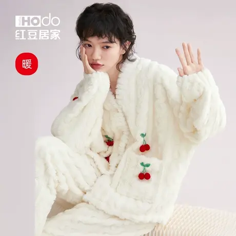 红豆居家珊瑚绒睡衣女冬季外穿可爱少女加绒加厚家居服秋冬季商品大图