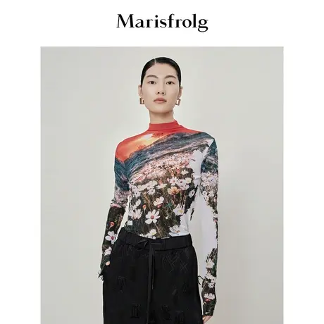 玛丝菲尔打底衫春季新款半高领油画弹力长袖内搭外穿皮肤衣图片