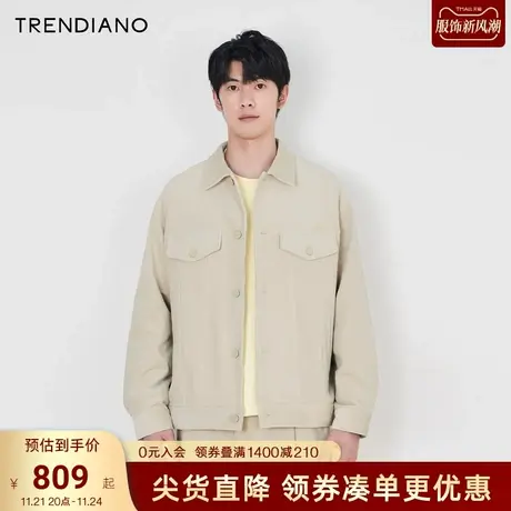 TRENDIANO官方复古灯芯绒微阔翻领开衫外套男潮2023新款秋季商品大图