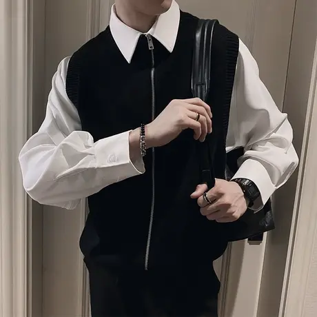 针织马甲男秋冬ins小众设计感拉链毛衣背心休闲穿搭无袖坎肩开衫商品大图