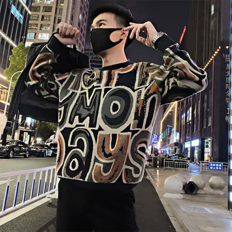 毛衣秋冬新款设计感满印字母个性打底线衣ins青年套头潮牌针织衫商品大图