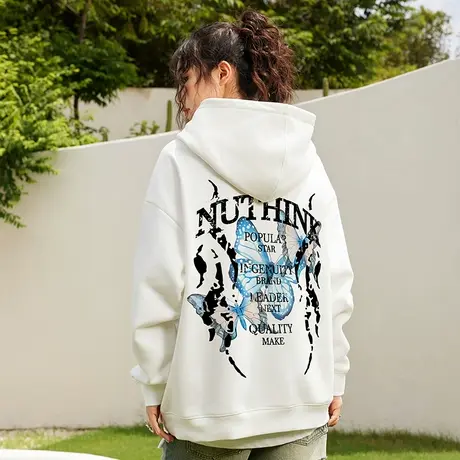 Nuthink美式加绒蝴蝶420g重磅卫衣潮牌男2023新款春秋款情侣外套商品大图