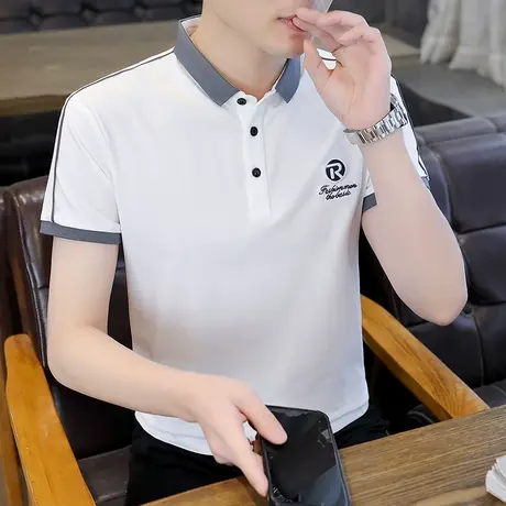 冰丝纯棉短袖t恤男士夏季翻领体恤带领polo衫潮流半袖夏装上衣服商品大图