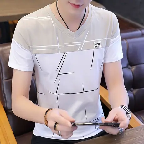 T恤男短袖2021夏季薄款上衣半截袖学生V领潮流汗衫青少年半袖衣服商品大图