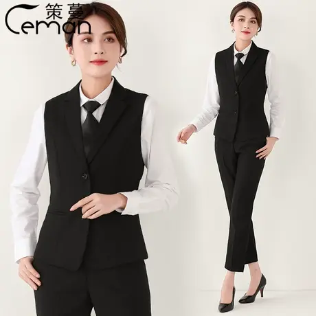 工装马甲女春秋2023外搭坎肩外穿黑色大码西服马夹背心外套西装领图片