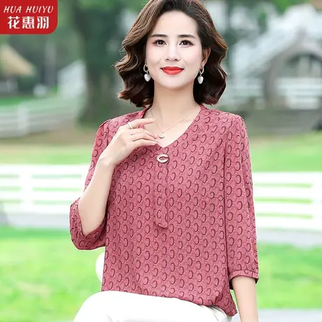 妈妈夏装七分袖衬衫洋气上衣中年妇女衣服中老年人女夏季上衣小衫商品大图