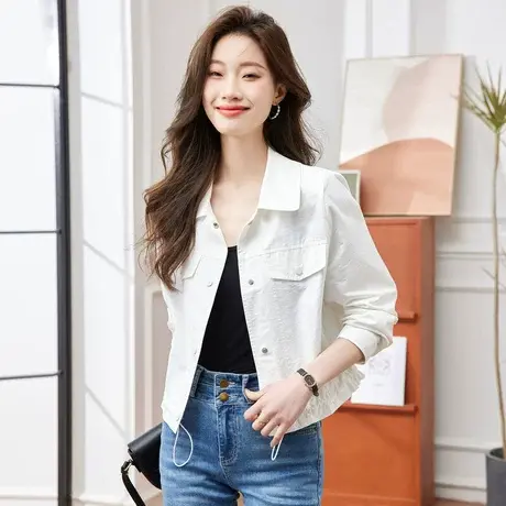 时尚气质翻领夹克外套2023年夏季新款休闲宽松显瘦通勤短款上衣商品大图