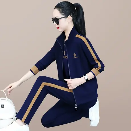 立领休闲运动服套装女春秋季新款洋气减龄中年妈妈卫衣外套三件套商品大图