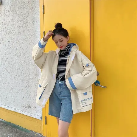 宽松大码工装外套女中长款2021春秋新款韩版休闲港风学生风衣百搭图片
